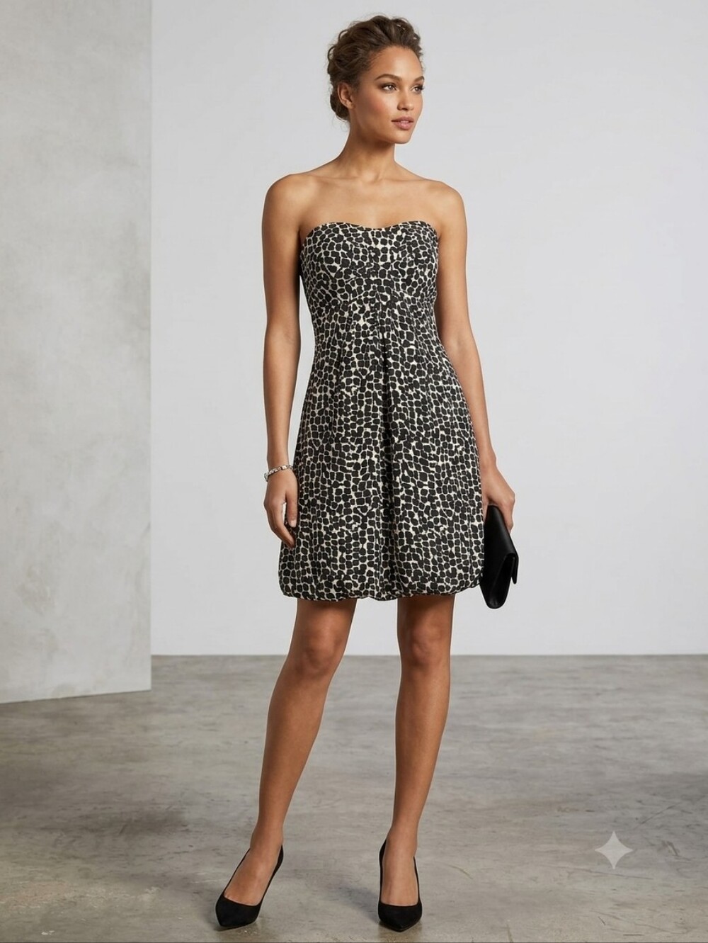 White House Black Market 100% Silk Strapless Bubble Hem Dress, Size 12